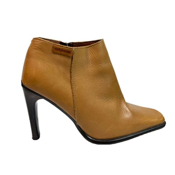 y2k Anthropologie Sixty Seven 67 Tan High Heel Ankle Booties Square Toe - Picture 1 of 12